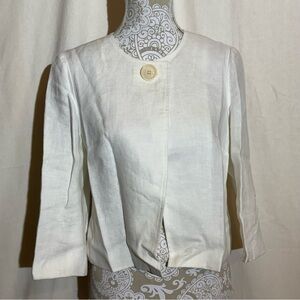 Talbots // white Irish linen no collar one button summer cardigan size petite